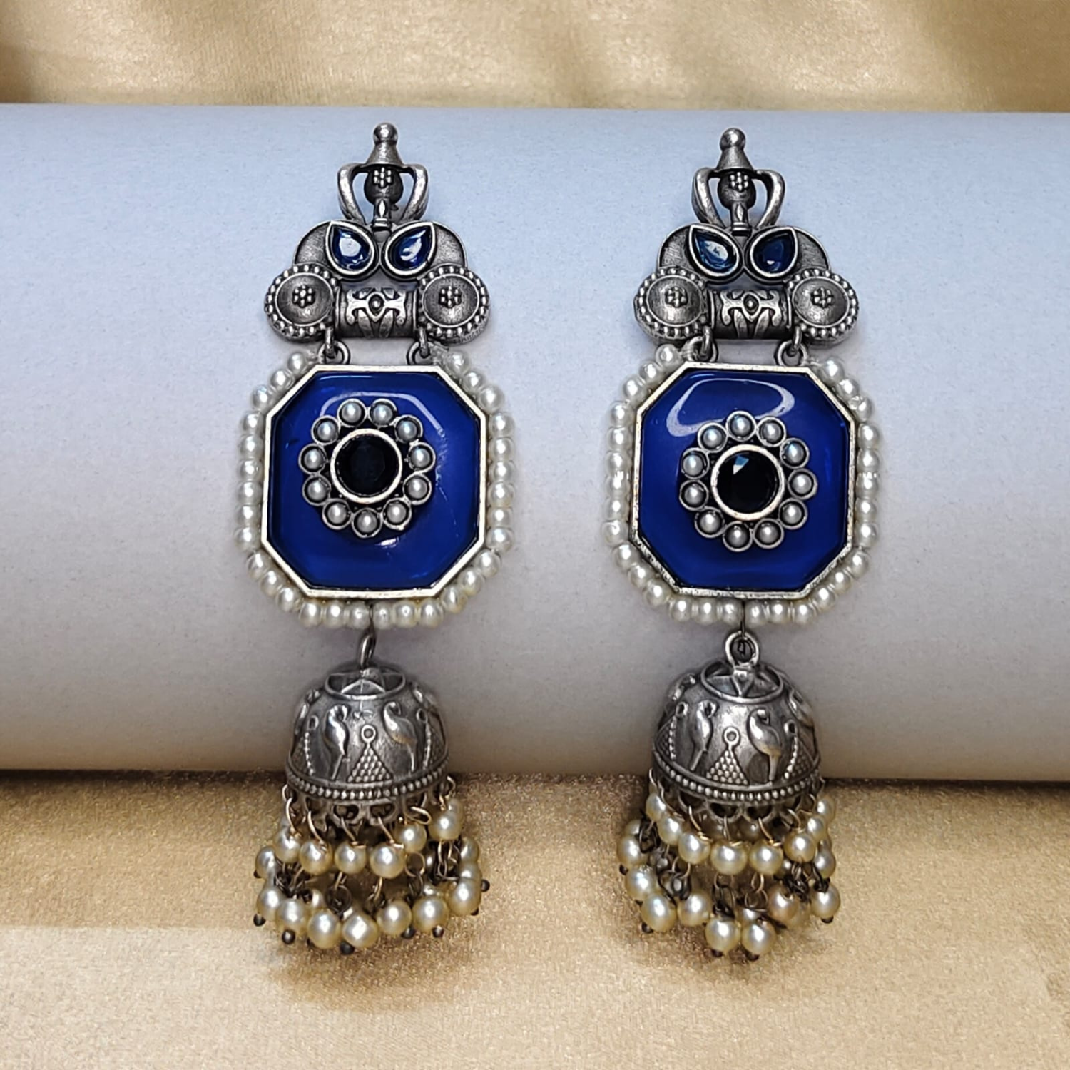 Silver Replica Blue Stone Drop Earring