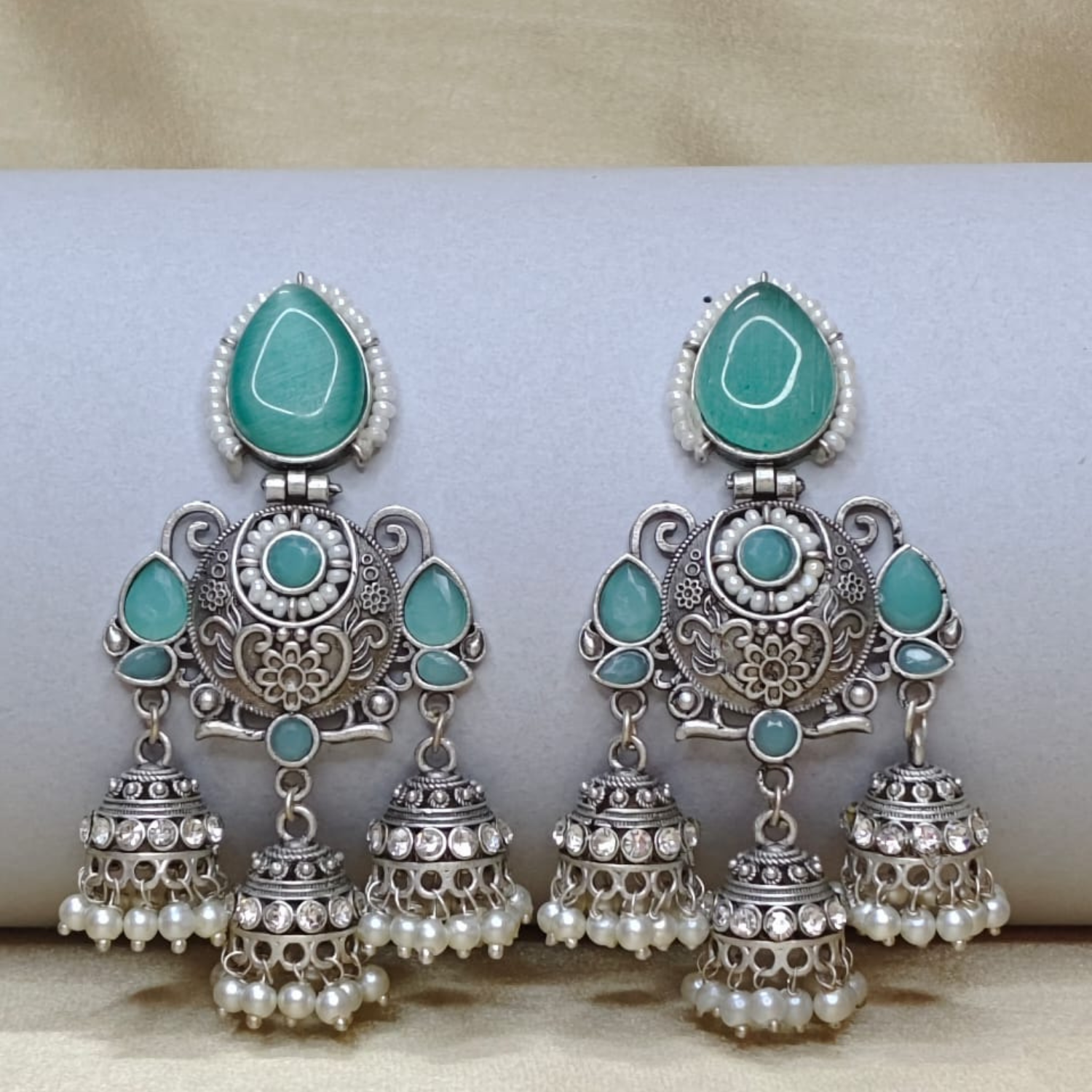 Silver Replica Dangler Earrings with Jhumki