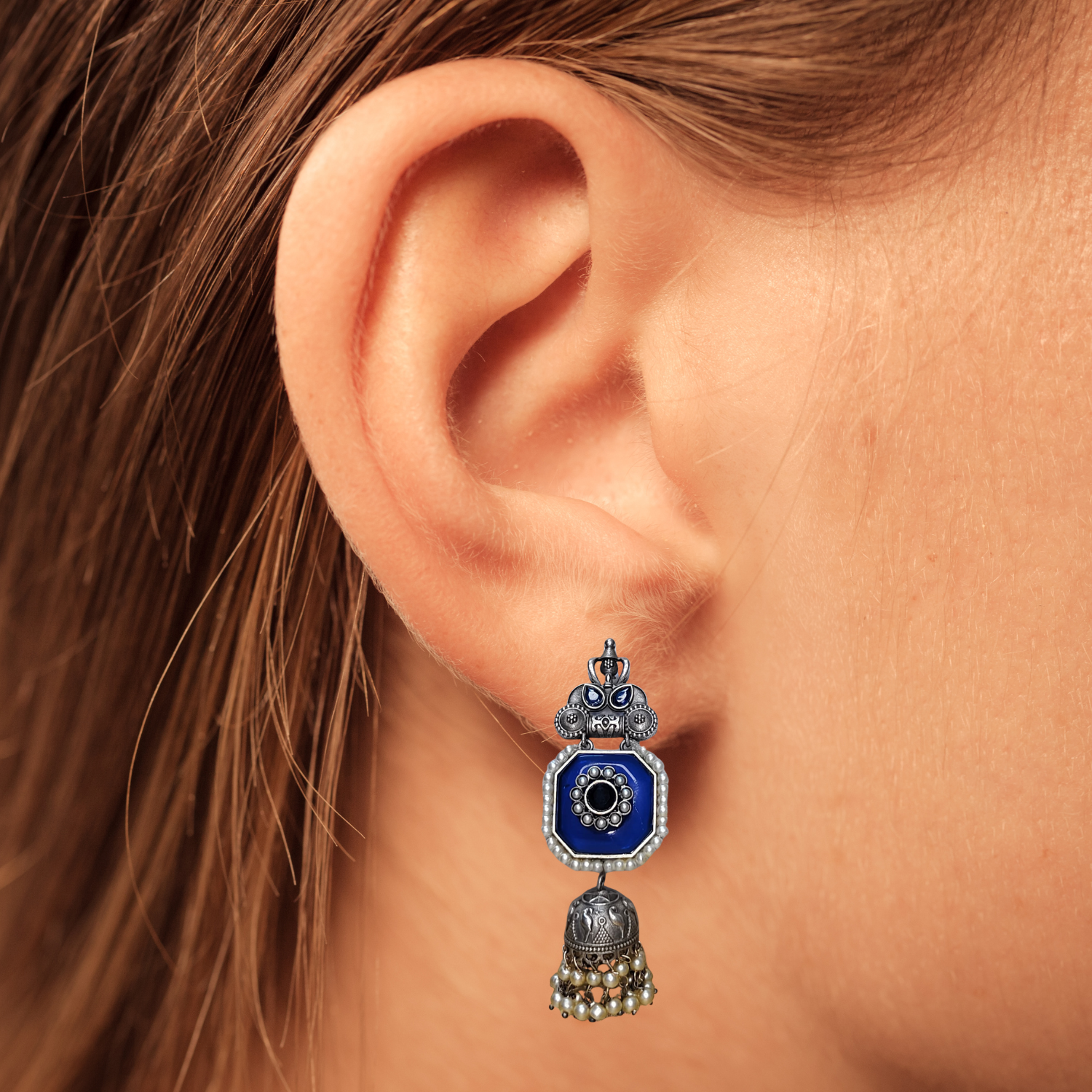 Silver Replica Blue Stone Drop Earring